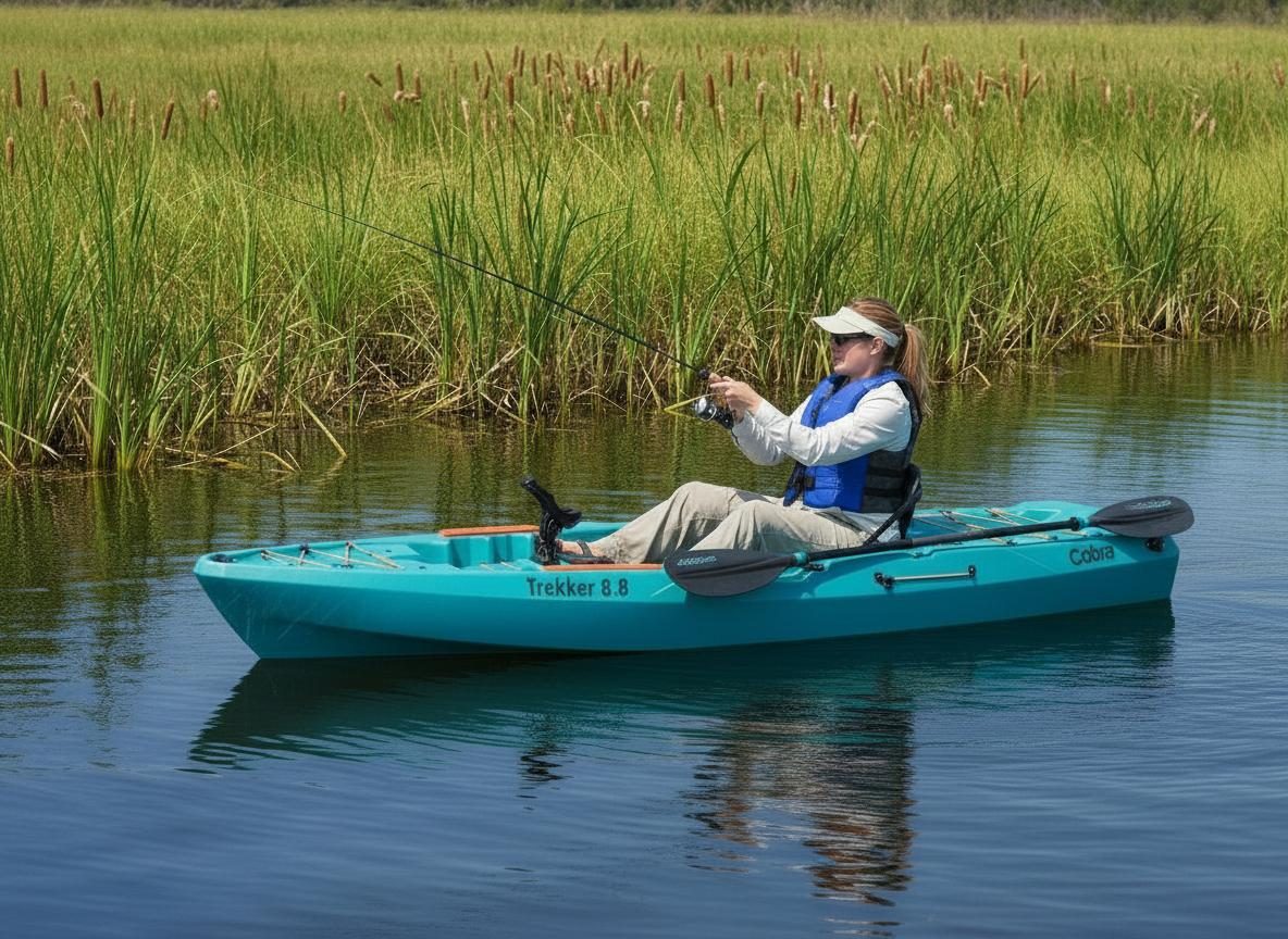 Paddler enjoying the Cobra Trekker 8.8 on a calm lake