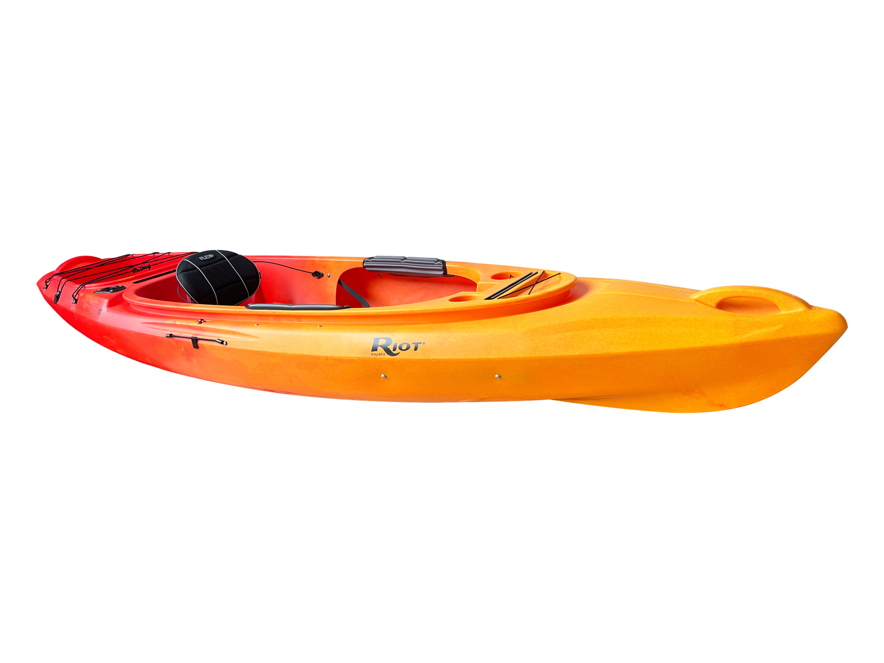 Bayside 10 deck features — rod holders, thigh grips, and paddle park