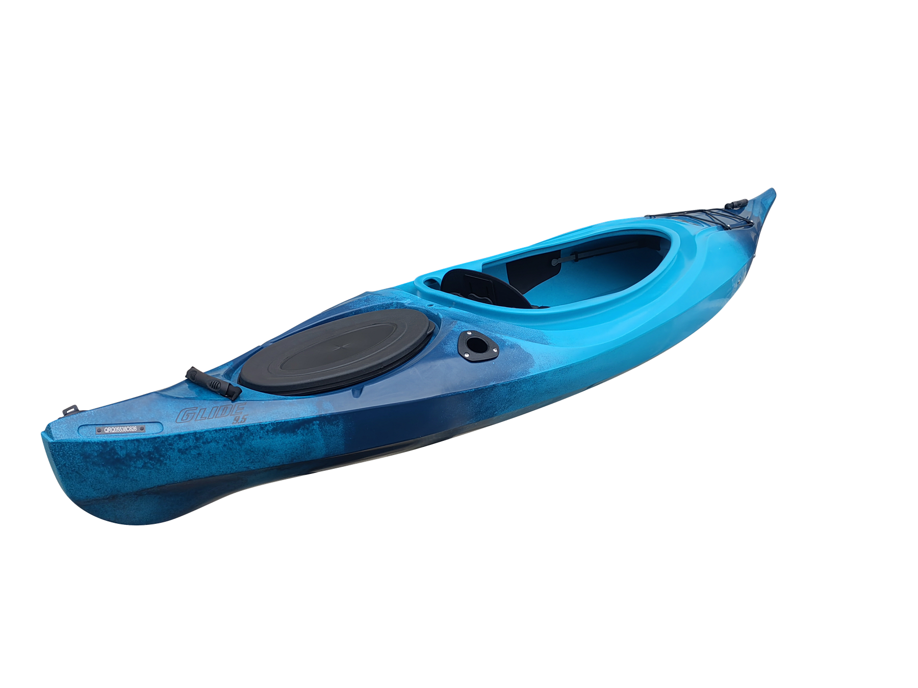 Riot Glide 9.5 in Azure, three-quarter angle from the left — full hull profile