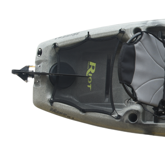 Rear storage well with mesh cover and 6-inch access hatch