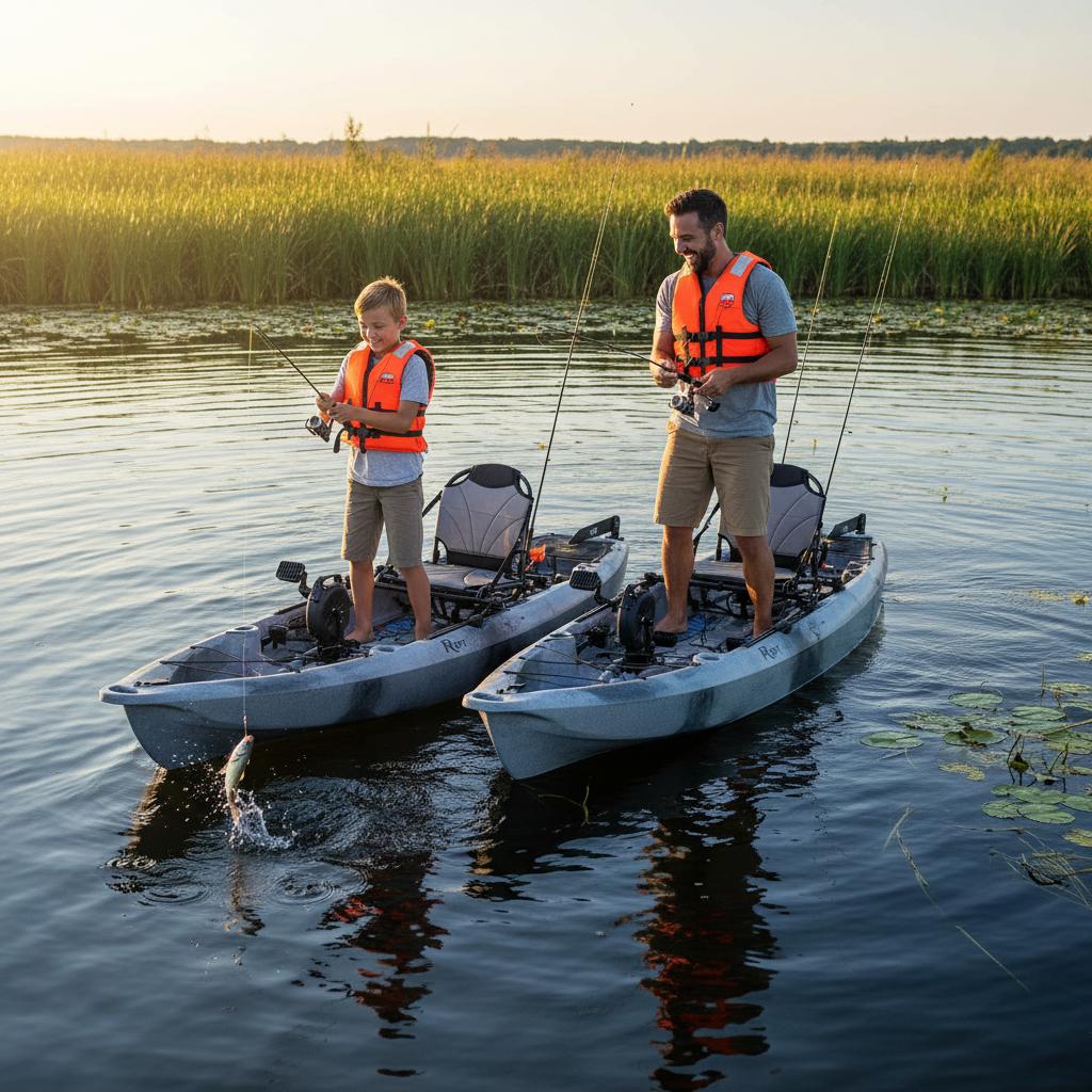 Angler pedaling the Riot Mako 10.5 on calm water